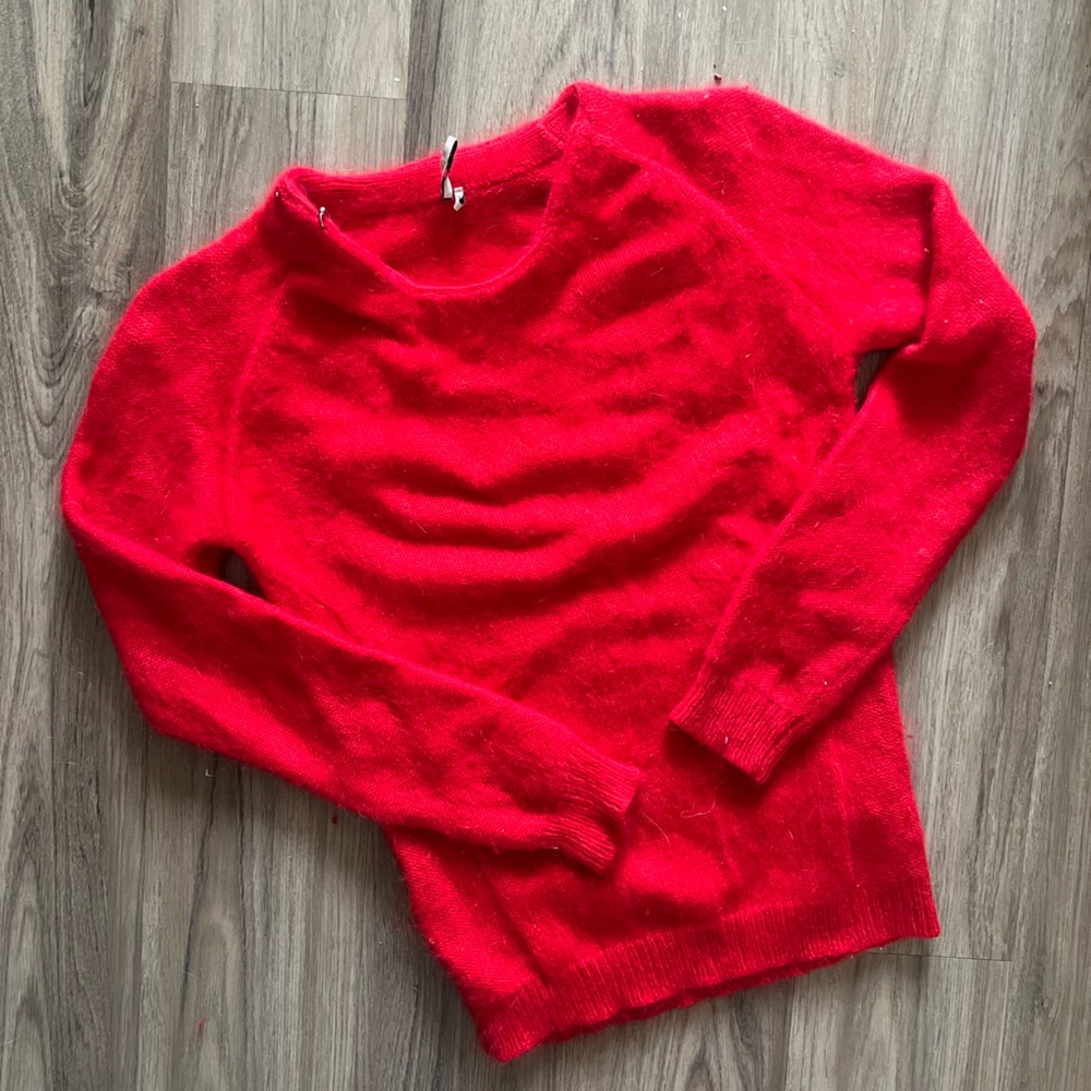 IRO Vibrant Red Angora Piercing Crew Neck Sweater Size 1